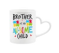 Excudo Trade LTD Brother of an Ausome Child Heart Handle Mug Autism Awareness Birthday Gift with Puzzle Design Ceramic Mug for Loving Brothers of Kids on The Support with Heart - White