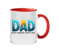 Excudo Trade LTD Dad Brave Warrior Smart Wise Color Handle Mug Inspirational Fathers Day Gift for Daddy Coffee Cup Strong Dad Quote for Husband Father Appreciation - Red