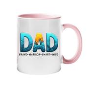 Excudo Trade LTD Dad Brave Warrior Smart Wise Color Handle Mug Inspirational Fathers Day Gift for Daddy Coffee Cup Strong Dad Quote for Husband Father Appreciation - Light Pink