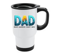Excudo Trade LTD Dad Brave Warrior Smart Wise Travel Mug Inspirational Fathers Day Gift for Daddy Insulated Coffee Cup Strong Quote Tumbler for Husband On The Go Drinkware - White