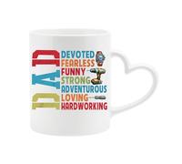 Excudo Trade LTD Dad Devoted Fearless Funny Strong Adventurous Loving Hardworking Heart Handle Mug Fathers Day Gift Daddy Inspirational Father Quote Romantic Coffee Cup - White