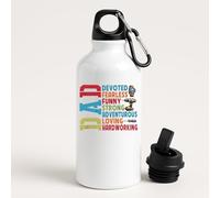 Excudo Trade LTD Dad Devoted Fearless Funny Strong Adventurous Loving Hardworking Water Bottle Inspirational Fathers Day Gift for Daddy Father Quote Hydration Gym Office Travel - White