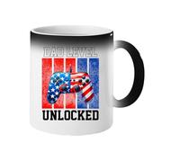 Excudo Trade LTD Dad Level Unlocked Heat Changing Mug RevealLuxury Gamer Controller Patriotic Flag Artwork Fathers Day Ceramic Coffee Cup Gaming Celebration Edition - Black