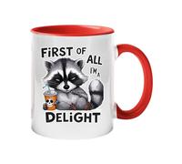 Excudo Trade LTD First of All I m a Delight Funny Raccoon Color Mug Two-Tone Animal Cup Attitude White Ceramic Coffee Sarcastic Gift Tea Cup with Skull Drink for Home or Office - Red
