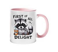 Excudo Trade LTD First of All I m a Delight Funny Raccoon Color Mug Two-Tone Animal Cup Attitude White Ceramic Coffee Sarcastic Gift Tea Cup with Skull Drink for Home or Office - Light Pink