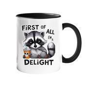 Excudo Trade LTD First of All I m a Delight Funny Raccoon Color Mug Two-Tone Animal Cup Attitude White Ceramic Coffee Sarcastic Gift Tea Cup with Skull Drink for Home or Office - Black