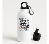 Excudo Trade LTD First of All I m a Delight Funny Raccoon Water Bottle Animal Attitude Stainless Steel Flask Sarcastic Skull Drink Bottle Reusable Leak-Proof Gift for Gym Work or Travel - White