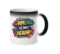 Excudo Trade LTD Gaming is My Therapy Magic Mug Heat Reveal Coffee Cup with Game Controllers & Headphones Funny Style Gamer Gift Retro Video Game Color Changing Mug for Stress Relief - Black