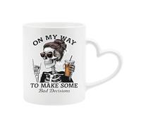 Excudo Trade LTD Heart Handle Mug Funny Skeleton On My Way to Make Some Bad Decisions Coffee Cup for Women Men Halloween Party Gift Gothic Skull Lover Tea Sarcastic Humor Ceramic Drinkware - White