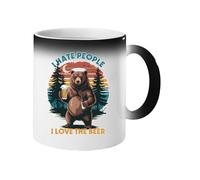 Excudo Trade LTD I Hate People I Love The Beer Magic Mug Color Changing Funny Bear Cup with Retro Sunset Sarcastic Gift for Beer Lovers Campers and Nature Fans Heat Reveal Outdoor Humor Mug - Black