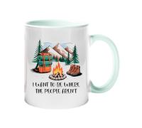 Excudo Trade LTD I Want to Be Where The People Arent Color Handle Mug Vibrant Camping Scene Cup with Fire Mountains Outdoor & Travel Enthusiasts Birthday Present - Lime