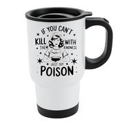 Excudo Trade LTD Just Try Funny Travel Coffee Mug Quote Vintage Maid Illustration Insulated Stainless Steel Cup for Office Road Trips Commute Friends Coworkers Unique Sarcastic Humor Gift - White