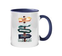 Excudo Trade LTD Let The Adventure Begin Color Mug Scenic Mountain Travel Coffee Cup with Color Accent Inspirational Gift for Hikers Campers Nature Lovers and Outdoor Ceramic Explorer Mug - Dark Blue