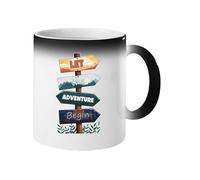 Excudo Trade LTD Let The Adventure Begin Magic Mug Color Changing Travel Cup with Mountain and Forest Design Inspirational Gift for Nature Lovers and Outdoor Explorers Heat Reveal Mug - Black