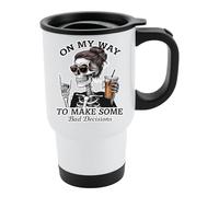 Excudo Trade LTD On My Way to Make Some Bad Decisions Travel Mug with Roses and Feathers Gothic Insulated Coffee Cup Design Gift for Him or Her Stainless Steel Reusable for Hot or Cold Drinks - White