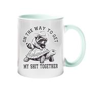 Excudo Trade LTD On The Way to Get My Stuff Together Funny Raccoon and Handle Color Mug Two-Tone Cowboy Hat Animal Cup Slow Life Sarcastic Ceramic Coffee or Tea Mug Gift Present - Lime