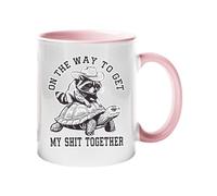 Excudo Trade LTD On The Way to Get My Stuff Together Funny Raccoon and Handle Color Mug Two-Tone Cowboy Hat Animal Cup Slow Life Sarcastic Ceramic Coffee or Tea Mug Gift Present - Light Pink