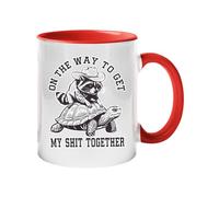 Excudo Trade LTD On The Way to Get My Stuff Together Funny Raccoon and Handle Color Mug Two-Tone Cowboy Hat Animal Cup Slow Life Sarcastic Ceramic Coffee or Tea Mug Gift Present - Red