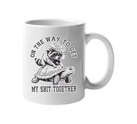 Excudo Trade LTD On The Way to Get My Stuff Together Funny Raccoon and Turtle White Mug Cowboy Hat Animal Humor Coffee Cup Slow Life Sarcastic Tea Gift for Friends Coworkers or Office Desk White Mug