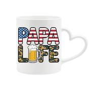 Excudo Trade LTD Papa Life Beer Heart Handle Mug Fathers Day Gift for Dad Romantic Funny Lover Patriotic USA Flag Camo Design Coffee Cup for Husband Boyfriend New Birthday Surprise - White
