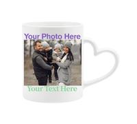 Excudo Trade LTD Personalised Heart Handle Mug Custom Photo Text or Logo Cup Gift for Birthdays, Valentine's Day, Xmas Christmas, Mum Dad and Work Colleagues Present