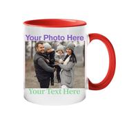 Excudo Trade LTD Personalised Mug with Coloured Handle - Custom Name Ceramic Coffee Cup - Gift Fathers Day, Birthday, Office or Home Use - 11oz Durable Printed Mug - Multiple Handle Colours - Red