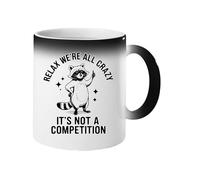Excudo Trade LTD Relax were All Crazy Its Not a Competition Magic Heat Reveal Mug Funny Raccoon Design Hidden Surprise Coffee Cup Gift for Friends Coworkers Birthday Prank Office Fun Humor - Black