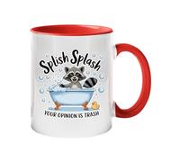 Excudo Trade LTD Splish Splash Your Opinion is Trash Funny Raccoon Color Mug Joke Gift Two-Tone Ceramic Coffee Cup Sarcastic Humor Tea Mug with Color Interior for Friends Birthday Present - Red