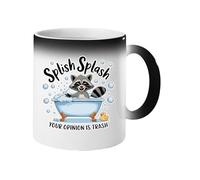 Excudo Trade LTD Splish Splash Your Opinion is Trash Funny Raccoon Magic Mug Color Changing Sarcastic Coffee Cup Humor Gift Hidden Design Heat Reveal Ceramic Tea Cup for Friends or Coworkers - Black