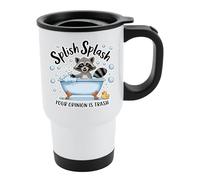 Excudo Trade LTD Splish Splash Your Opinion is Trash Funny Raccoon Travel Mug Insulated Sarcastic Coffee Tumbler Animal Humor Cup with Lid Stainless Steel Commuter Tea Mug Gift for Worker - White