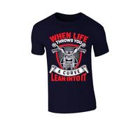 Excudo Trade LTD When Life Throws You A Curve Mens Tshirt Motivational Graphic Tee Motorcycle Design Cool & Inspirational Biker Themed Ride Humor Navy - M