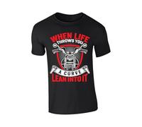 Excudo Trade LTD When Life Throws You A Curve Mens Tshirt Motivational Graphic Tee Motorcycle Design Cool & Inspirational Biker Themed Ride Humor Black - L