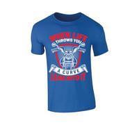 Excudo Trade LTD When Life Throws You A Curve Mens Tshirt Motivational Graphic Tee Motorcycle Design Cool & Inspirational Biker Themed Ride Humor Royal Blue - M