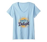 Excuse Me, I'm Actually A Delight - Witty Sunburst Quote V-Neck T-Shirt, Women, Baby Blue, L
