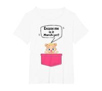 Excuse Me is It March Yet Pregnancy Announcement Girl T-Shirt, Women's Plus, White, 6X