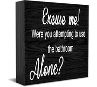 Excuse Me! Were You Attempting To Use The Bathroom Alone Wooden Box Sign Decorative Funny Office Wood Box Sign Home Office Decor Rustic Farmhouse Square Desk Decor Sign For Shelf 5 X 5 Inches