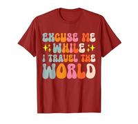 Excuse Me While I Travel The World T-Shirt, Men, Cranberry Red, Medium