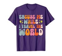 Excuse Me While I Travel The World T-Shirt, Men, Purple, Small