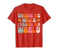 Excuse Me While I Travel The World T-Shirt, Men, Red, Large