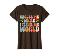 Excuse Me While I Travel The World T-Shirt, Women, Brown, Large