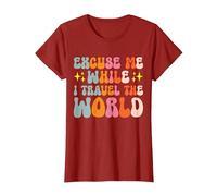 Excuse Me While I Travel The World T-Shirt, Women, Cranberry Red, Large