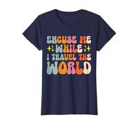 Excuse Me While I Travel The World T-Shirt, Women, Navy Blue, X-Large