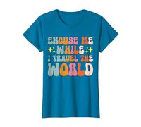 Excuse Me While I Travel The World T-Shirt, Women, Sapphire Blue, Medium
