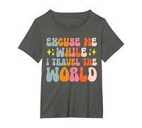 Excuse Me While I Travel The World T-Shirt, Women's Plus, Asphalt Grey, 2X