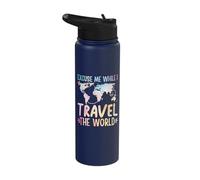 Excuse Me While I Travel The World Traveling World Map Stainless Steel Insulated Water Bottle