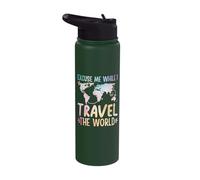 Excuse Me While I Travel The World Traveling World Map Stainless Steel Insulated Water Bottle