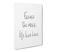 Excuse The Mess Typography Quote Canvas Wall Art Print Ready to Hang, Framed Picture for Living Room Bedroom Home Office Décor, 24x16 Inch (60x40 cm)