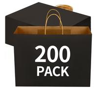 excvalues 200Pack Large Paper Gift Bags with Handles Bulk,16x6x12 Inch Kraft Bag Packaging Brown Paper Bags for Birthday Party (Black)