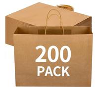 excvalues 200Pack Large Paper Gift Bags with Handles Bulk,16x6x12 Inch Kraft Bag Packaging Brown Paper Bags for Birthday Party (Brown)