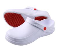 Oil Resistant Chef Shoes Clogs for Men's and Women, Non Slip Kitchen Shoes Garden Safety Work Shoes with Comfortable Sports Insole,White,39